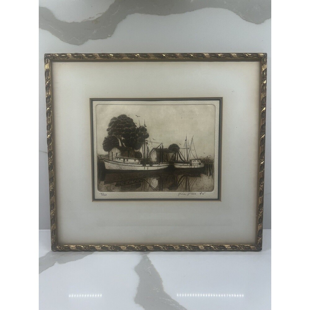 1975 GINGRAS, Gilles Emmanuel "Untitled-Dock" Etching Signed in Pencil 19 of 100